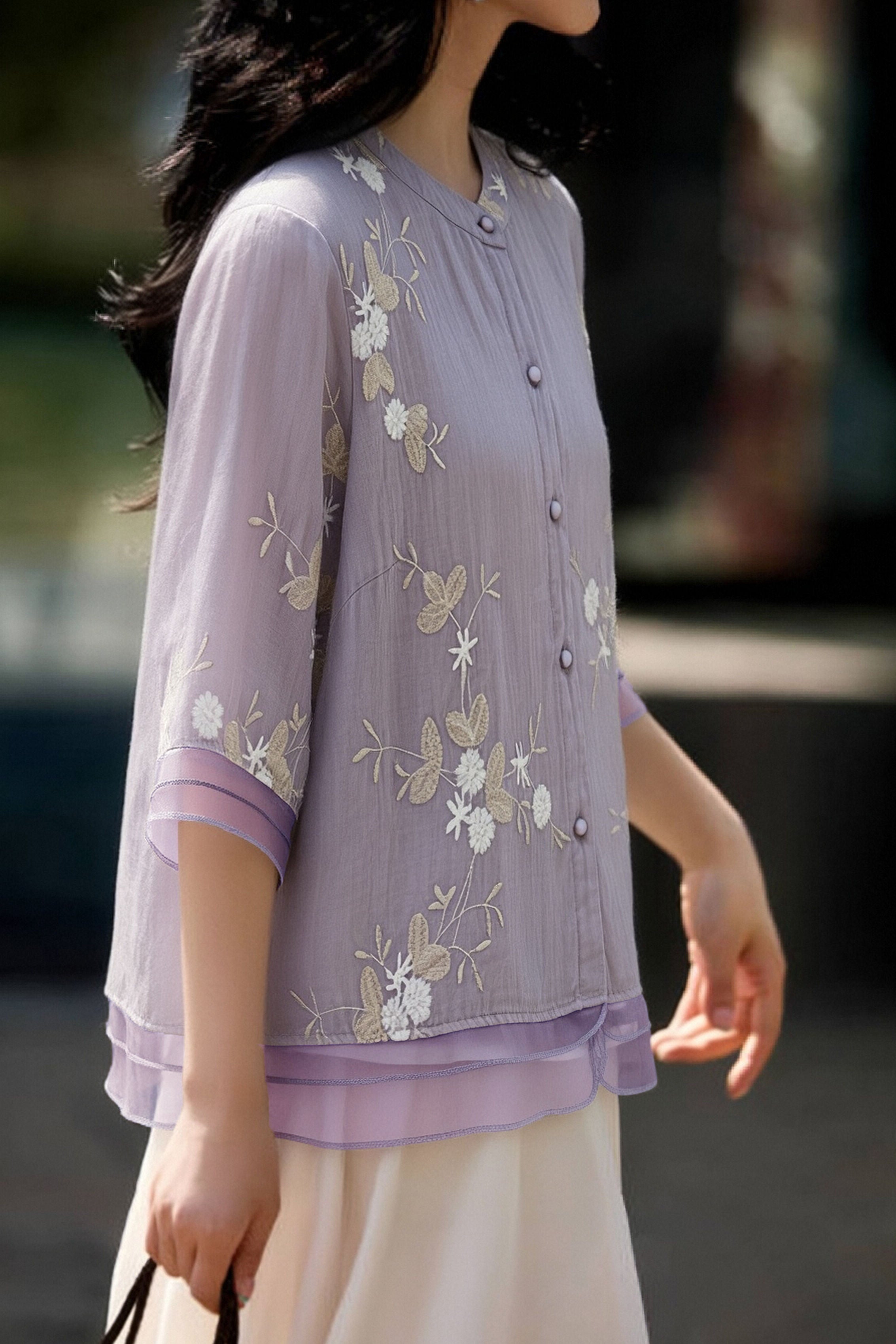 Casual Seven-Point Sleeve Spliced Shirt
