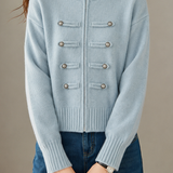 Casual Commuter Half‑High Lapel Zipper Placket Knit Cardigan