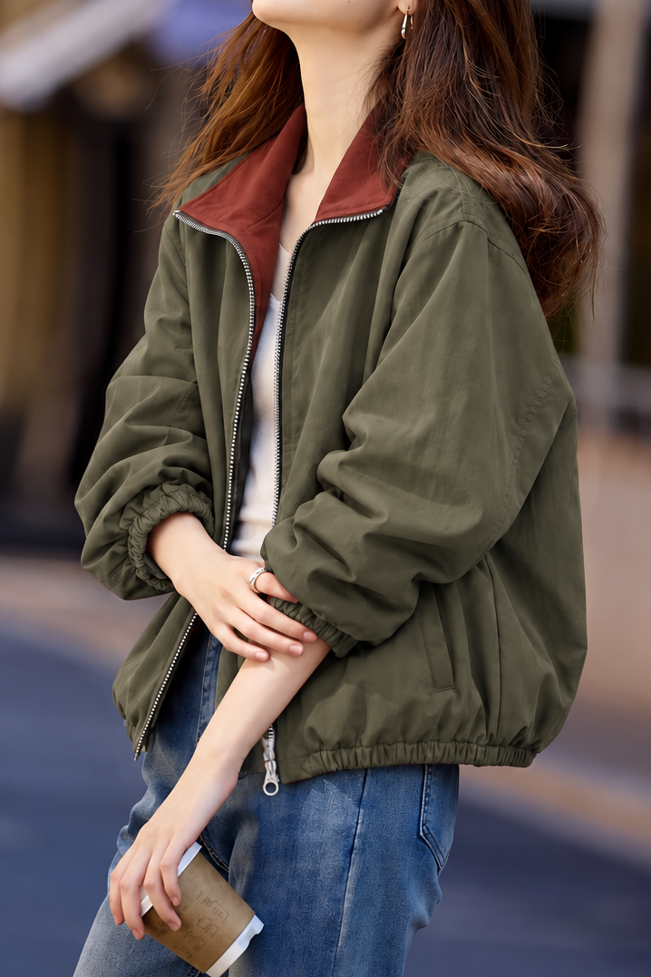 Casual Color‑Block Lapel Long Sleeve Reversible Jacket