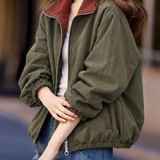 Casual Color‑Block Lapel Long Sleeve Reversible Jacket