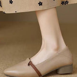 Casual Block Heel Soft Leather Pointed Toe Low Heel Shoes - liwisi
