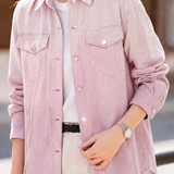Casual Lapel Gradient Hot‑Fix Rhinestone Long‑Sleeve Denim Shirt Jacket