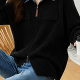 Casual Commuter Denim Collar Fake Two-Piece Knit Cardigan