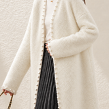 Elegant Graceful V‑Neck Pearl Button Long Sleeve Knit Cardigan