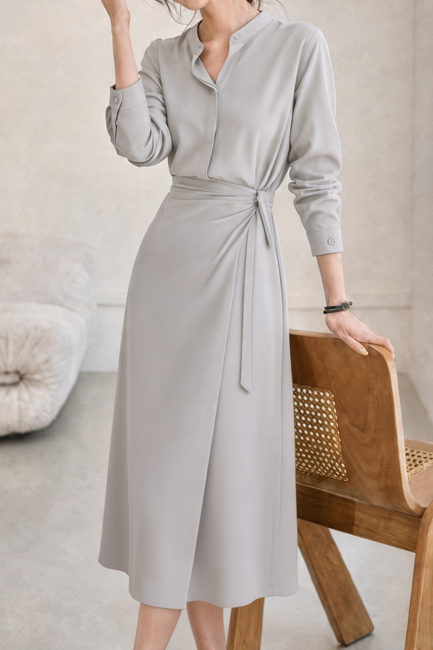 Elegant Chiffon Tie Half-Placket Dress
