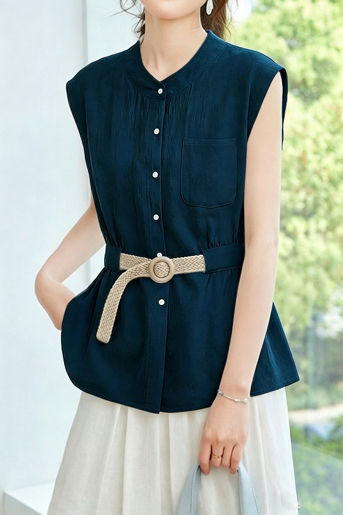 Casual Flutter Sleeve Waist-Cinched Shirt