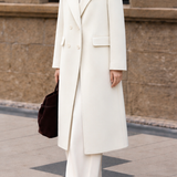 Elegant Lapel Double Breasted Long Sleeve Wool Coat