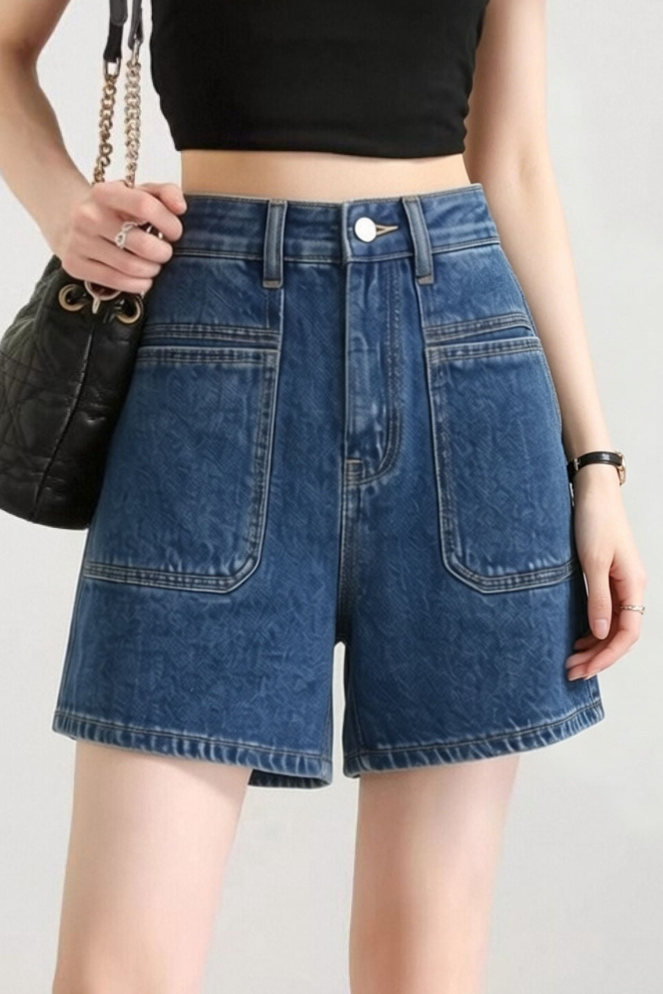 Casual High Waist Wide Leg Denim Shorts - liwisi