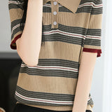Vintage Commuter Color-block Striped Ribbed Knit T-shirt
