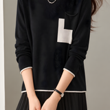 Casual Color Contrast Bound Geometric Patch Pocket Knit Sweater