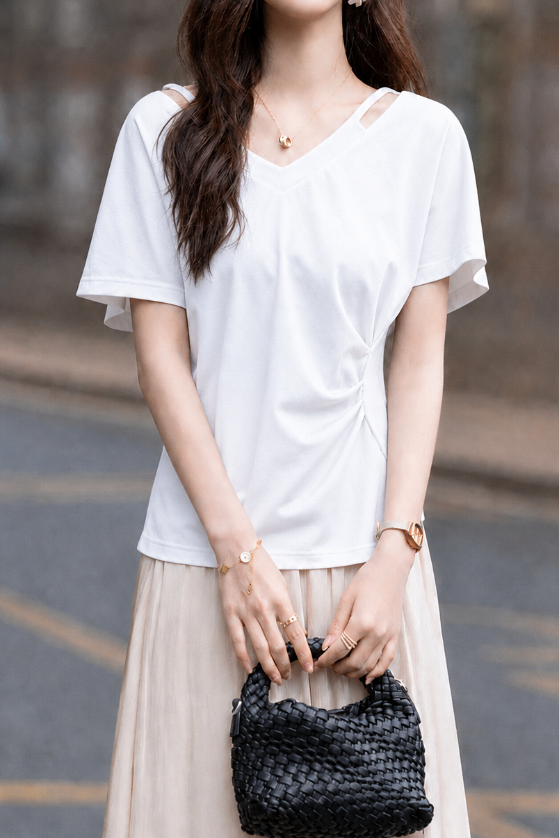 Elegant Irregular Split Short Sleeve T-shirt