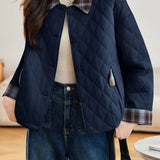 Casual Plaid Spliced Diamond‑Quilted Jacket