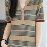 Vintage Commuter Color-block Striped Ribbed Knit T-shirt
