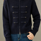 Casual Commuter Half‑High Lapel Zipper Placket Knit Cardigan