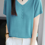 Casual Three-Dimensional Dot V-Neck Knit Top - liwisi