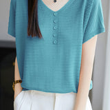 Casual Three-Dimensional Dot V-Neck Knit Top - liwisi