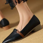 Casual Block Heel Soft Leather Pointed Toe Low Heel Shoes - liwisi
