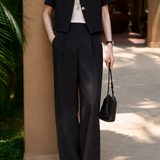 Delicate Commuter V-neck Pearl Button Textured Blazer Two-piece Set