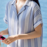 Casual Half Placket V-Neck Short Sleeve Shirt - liwisi