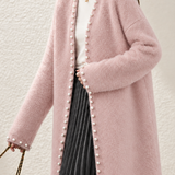 Elegant Graceful V‑Neck Pearl Button Long Sleeve Knit Cardigan