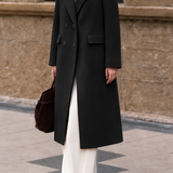 Elegant Lapel Double Breasted Long Sleeve Wool Coat
