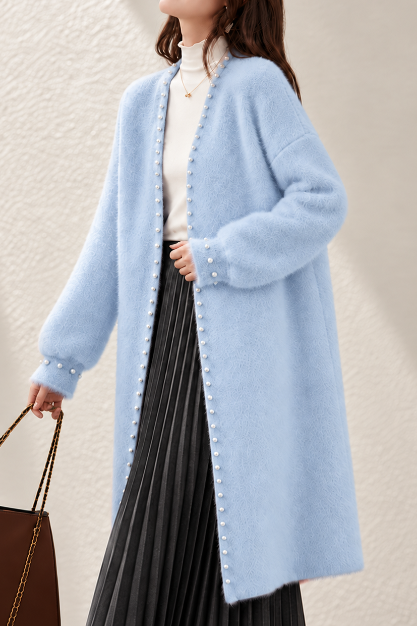 Elegant Graceful V‑Neck Pearl Button Long Sleeve Knit Cardigan - liwisi