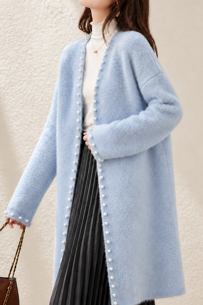Elegant Graceful V‑Neck Pearl Button Long Sleeve Knit Cardigan
