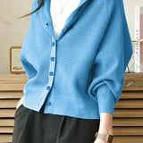 Casual Batwing Sleeve Hooded Knit Cardigan - liwisi