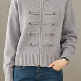 Casual Commuter Half‑High Lapel Zipper Placket Knit Cardigan