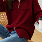 Casual Commuter Denim Collar Fake Two-Piece Knit Cardigan