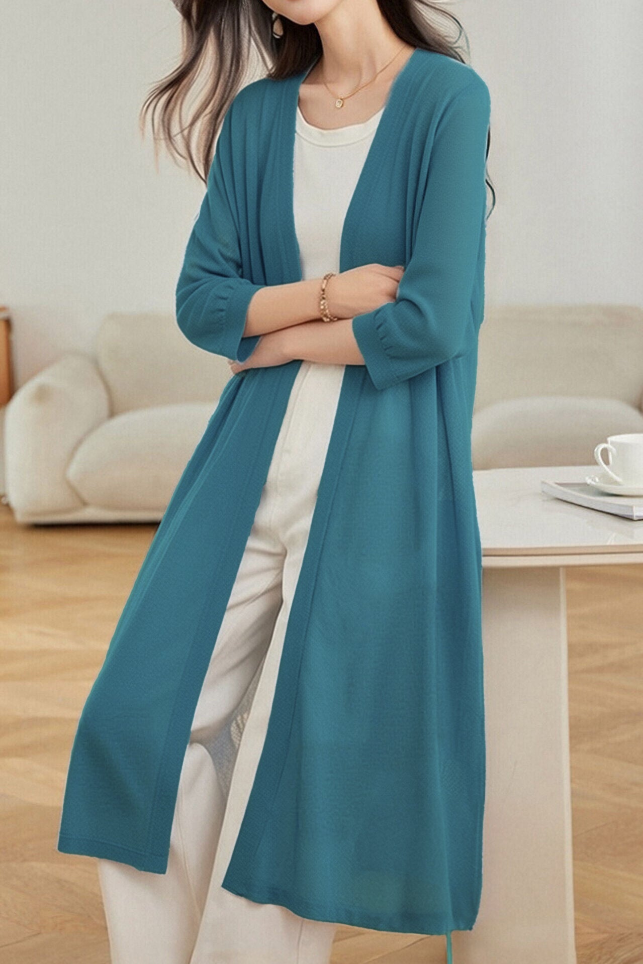 Casual Versatile Linen Sun Protection Long Knit Cardigan - liwisi