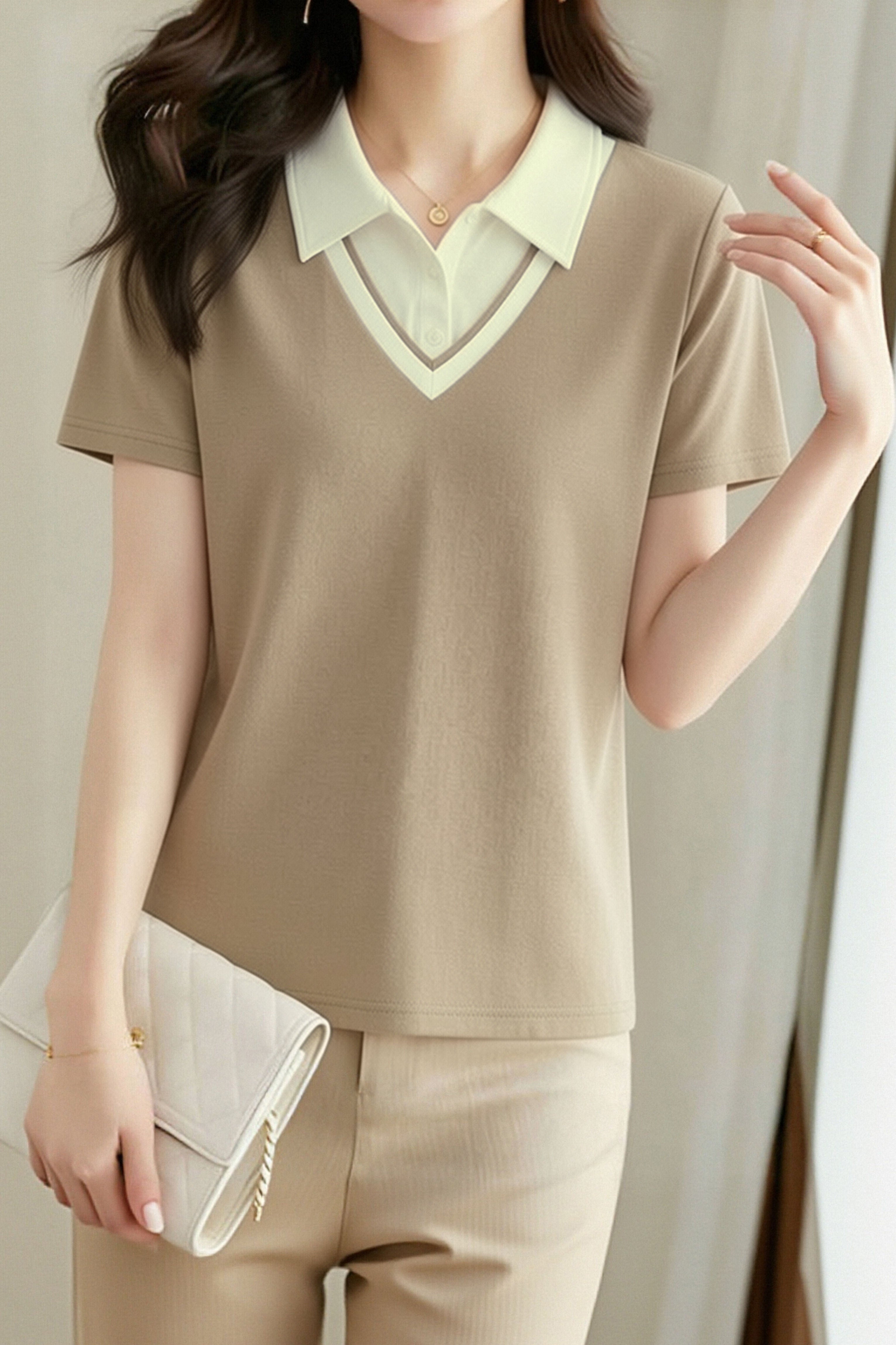 Casual Commute Fake Two-Piece Polo Shirt - liwisi