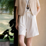 Delicate Commuter V-neck Pearl Button Textured Blazer Two-piece Set