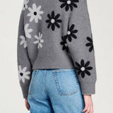 Crew Neck Daisy Jacquard Grey Knit Sweater