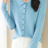 Casual Office Polo-Collar Knit Top
