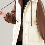 Vest spliced fleece-lined hooded fake two-piece coat