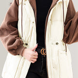Vest spliced fleece-lined hooded fake two-piece coat
