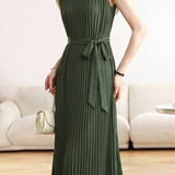 Elegant Pleated Tie Sleeveless Dress