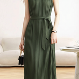 Elegant Pleated Tie Sleeveless Dress