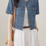 Casual Cropped Denim Short Sleeve Jacket