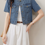 Casual Cropped Denim Short Sleeve Jacket