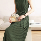 Elegant Pleated Tie Sleeveless Dress