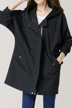 Loose Fit Hooded Zip Front Trench Coat - liwisi