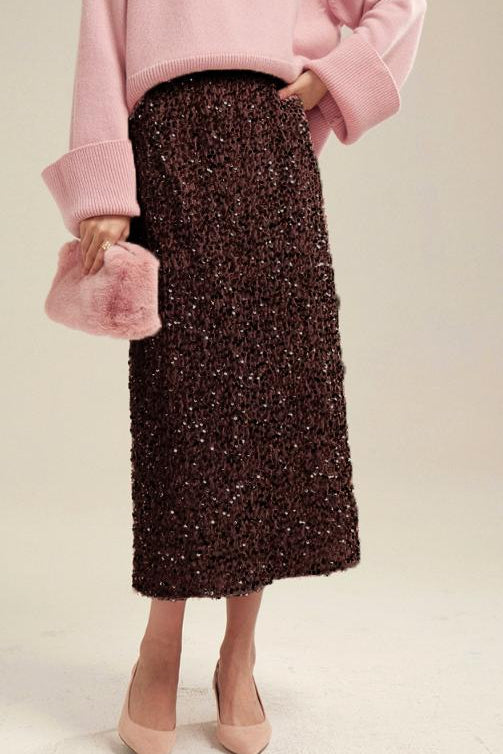 Light Luxury Heavy-duty Sequined Straight Tube Skirt - liwisi