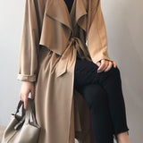Plain Long Vintage Loose Drop Shoulder Trench Coat - 2 Colors Available