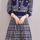 Chanel-style V-neck Houndstooth Knit Dress - 2 Colors Available