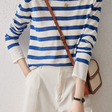 Round Neck Border Long - Sleeve T - Shirt