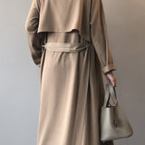 Plain Long Vintage Loose Drop Shoulder Trench Coat - 2 Colors Available