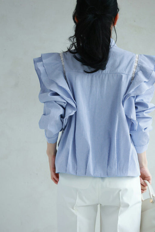 ダブルフレア装飾レース切替タックインシャツ　3色入 - liwisi