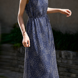 Elegant Commuter Floral Jacquard Sleeveless Tie Satin Dress